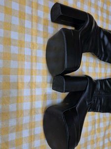 Black Calf Length Platform Boots