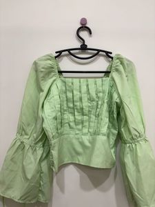 Mint Green Puff Sleeve Corset-Style Top