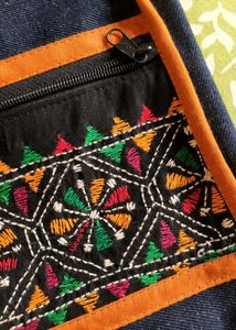 Embroidered Tribal Print Denim Sling Bag