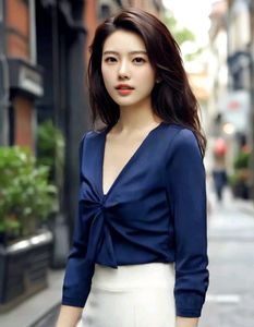 Elegant Blue Tie-Front Top