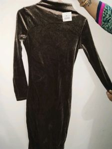 Brown Velvet Mock Neck Mini Dress