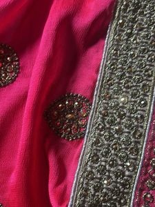 Pink Saree with Embellished Polka Dots