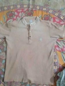 Tan Mandarin Collar Short Sleeve Shirt