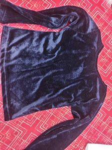 Navy Blue Velvet Full Sleeves Top