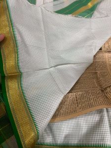 Green &amp; White silk saree