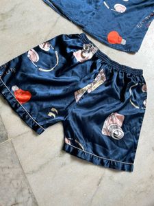 Blue Satin Pajama Set