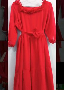 Vintage Red Maxi Dress Gown Party Women