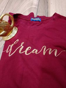 (Mordhani) Maroon Cotton Tshirt With &#34;Dream&#34; Print