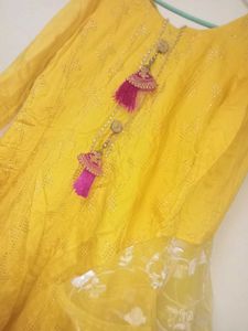 Yellow Embroidered Kurta with Dupatta💛
