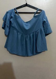 Blue Ruffle Sleeve Top
