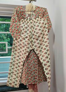 Floral Print Cream Kurta Set
