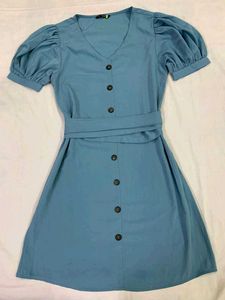 Cute Blue Puff Sleeve Dress