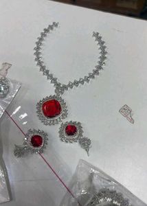 Elegant Red AD stone Jewellery Set