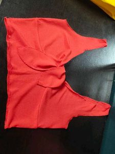 Red Front Knot Crop Top