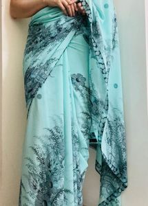 Blue Floral Print Saree