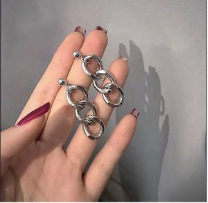 Bold Chain Link Drop Earrings Silver