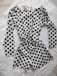 White And Black Polka Dots Playsuit