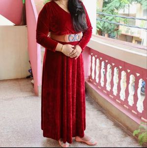 Luxe Velvet Long Gown Without Belt