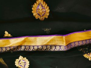 Black Golden Lace Saree With Jari Thread Flower