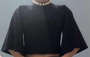 Navy Blue Top with Pearl Accent