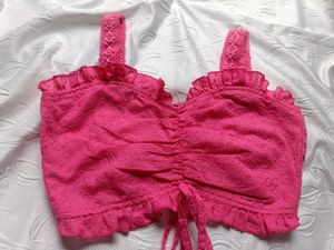 Embroidered Tie-up Ruched Top