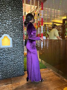 Purple Velvet Long Sleeve Maxi Dress