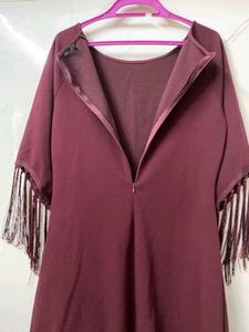Chic Maroon Fringe Sleeve Dress – Size XL
