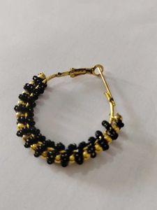 Black &amp; Gold Beaded Hoop Earrings