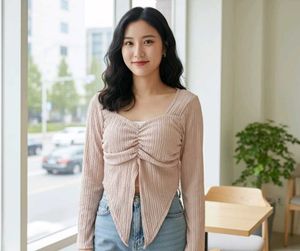 Light blush-pink textured crop top – bilkul new co