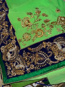 Fluorescent Green Saree with Embroidery