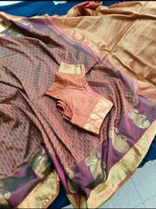Maroon Korvai Kanchipuram Silk Saree