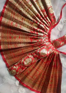Red &amp; Gold Banarasi Lehenga For Radha Rani