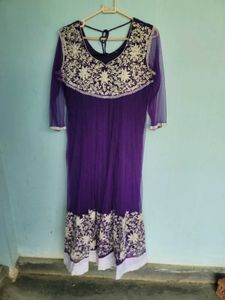 women purple anarkali with dupatta