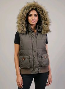 Fur Hooded Padded Vest Size M Winter Jacket