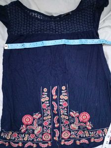 Blue Top With Embroidery And Lace