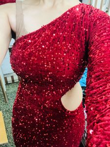 Red Sequin One-Shoulder Dress