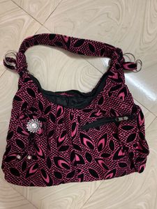 Pink & Black Leafy Hobo Bag