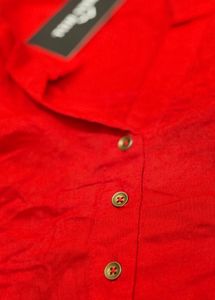 Chic Red Mandarin Collar Top