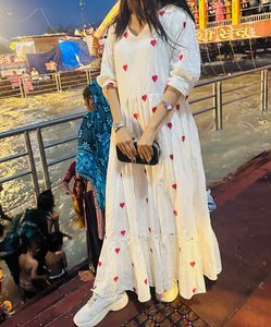 Cute Heart Embroidered Maxi Dress