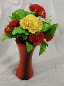 Red And Black Wooden Flower Pots With Flowers