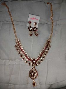 Red Rhinestone Necklace & Earring Set