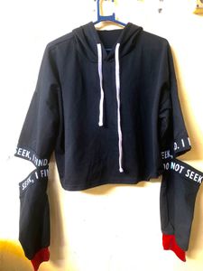 Black Graphic Crop Hoodie