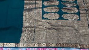 Teal Silk Saree with Gold Accents