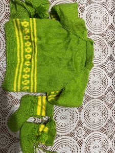 Green &amp; Yellow Knit Dress For Baby