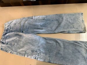 Acid Wash Wide Leg Cargo Jeans