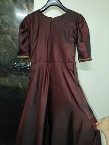Golden Dark Maroon Embroidered Gown.