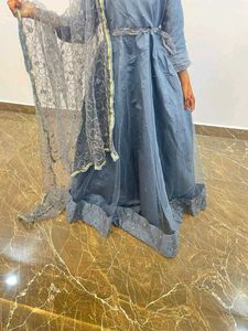 Elegant Grey Anarkali Dress with Dupatta