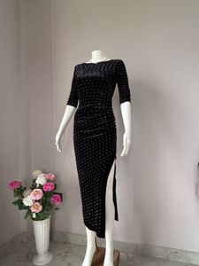 Studded Black Velvet Dress