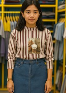 Striped Coffee Graphic Long Sleeve And Skirt