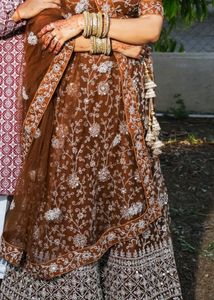 Coffee Colour Net Lahenga